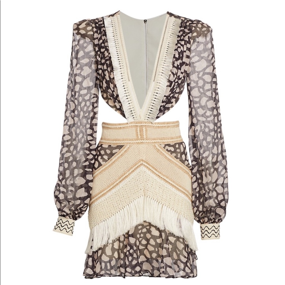 PatBo Fringe Trimmed Spotted Mini Dress